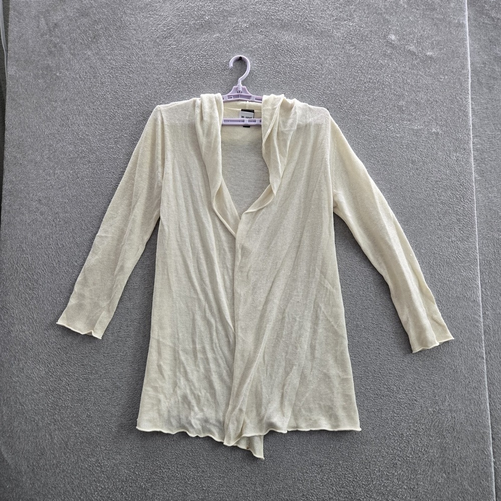 Eileen Fisher Women Sweater M Cream Linen Cardigan Open Front Coastal Beachy